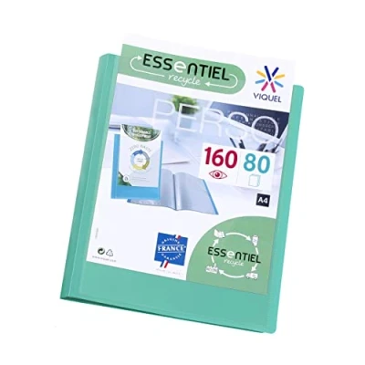 Imagen de Viquel Carpeta A4 con 160 fundas Encuadernación personalizable Bolsillos transparentes lisos Esencial reciclado Verde