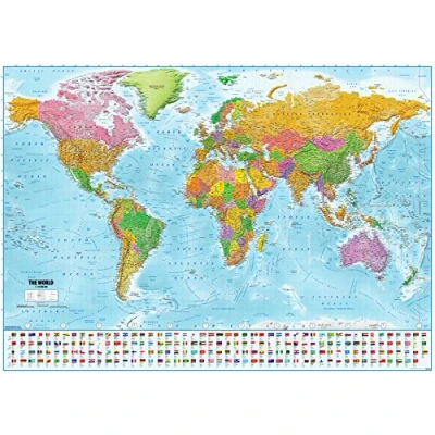 Imagen de Póster XXL Mapa del mundo con banderas Versión 2021 [En Inglés] (140cm x 100cm)