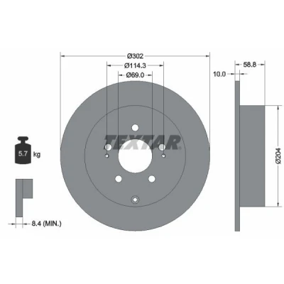 Imagen de TEXTAR PRO 92148403 Disco de freno 302 10 05/08 114,3 macizo revestido sin perno sujeción rueda, buje rueda MITSUBISHI: Grandis