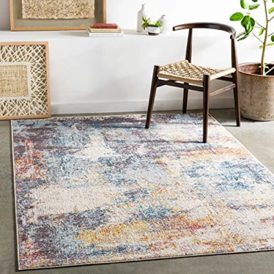Imagen de Livabliss Alfombra Abstracta Clearwater Salón Grande, Habitación, Dormitorio Salon Pelo Corto, Suave y Lujosa Facil de Cuidar Grande 160x213cm Azul, Marfil Gris