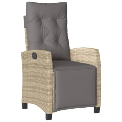 Imagen de vidaXL Sillón reclinable de jardín con reposapiés ratán PE Beige Mixto