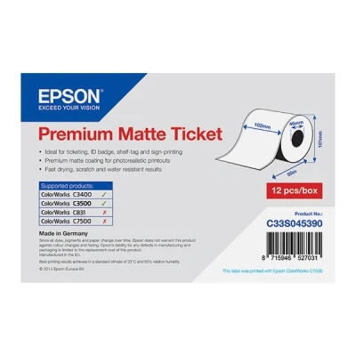 Imagen de Epson C33S045390 rollo de tickets continuo mate premium 102 mm x 50 m (original)