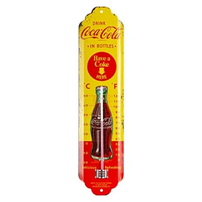 Imagen de Nostalgic Art Termómetro analógico Coca Cola In Bottles Yellow Idea de Regalo Aficionados a la Coke, Metal, Multicolor, 6,5 x 28 cm