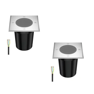 Imagen de ledscom.de 2 unidades Lámpara empotrable de suelo RELI para exteriores, IP67, acero inoxidable, angular, 11 x 11cm, 1x GU10 máx. 15W, esmerilado