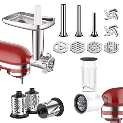Imagen de GVODE Accesorio picador de carne y cortador verduras para KitchenAid, incluye picadora metal con tubo salchichas juego
