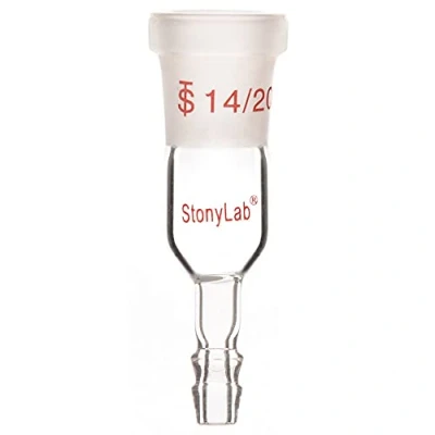 Imagen de stonylab Adaptador Recto de Vidrio, Vidrio Entrada con Junta Hembra 14/20 y 8mm ID 12mm OD Conexión Manguera Cristalería Laboratorio, Glass Straight Inlet Adapter