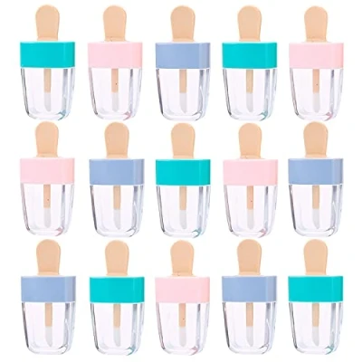 Imagen de BAQI 15 tubos de brillo labios vacíos en forma helado, recipiente esmalte recargable, botella muestras cosméticos para bricolaje bálsamo labial lápiz labial, multi