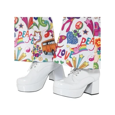 Imagen de Smiffys Zapatos de plataforma años 70 para hombre, blanco, tacón 7,5 cm