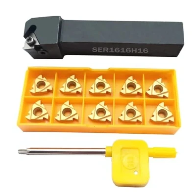 Imagen de Soporte de herramienta torneado rosca indexable carburo CNC SER1616H16 5/8 &quot;con 10PCS 16ER AG60 Hoja inserción torneado.