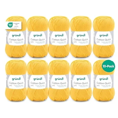 Imagen de Gründl Cotton Quick Uni Strickgarn/Häkelgarn, 10 Knäuel to 50 g (farbenfrohes Garn aus 100% Baumwolle, Oeko Tex zertifiert, / 125 m, Nadelstärke: 3 4, x g), Maisgelb