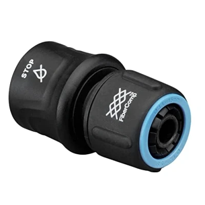 Imagen de Fiskars Conector de manguera, Tamaño universal, Ø 13 15 mm (1/2 5/8&quot;), FiberComp, 30 g, Negro/Azul, STOP, 1054789