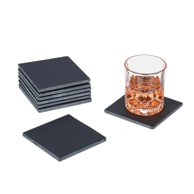 Imagen de Relaxdays Unidades Set de 8 Posavasos Pizarra, 10 x cm, Apoyabebidas Cuadrados, Pizarritas para Colocar Bebidas, Antracita, 10x10 cm