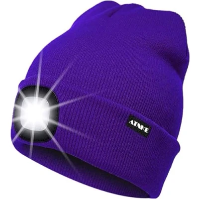 Imagen de ATNKE LED Luminoso Gorro Sombrero, USB Recargable 4 Gorras para Correr Super Brillante Impermeable Luz Invierno Cálido Regalos Hombre y Mujer/Purple