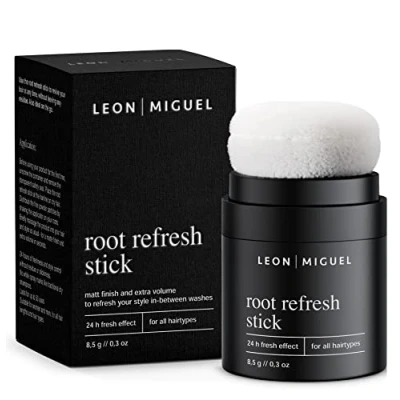 Imagen de LEON MIGUEL Champú seco en Polvo formato de bolso contra los enfoques grasos volumen para más frescura y vegano con efecto fresco 24h Raíz refresh stick