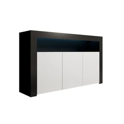 Imagen de MB Muebles Bonitos Aparador Mueble TV con LED Armario para Salón Comedor Moderno 3 Puertas Ancho 155 x Alto 91,5 Profundo 37cm Color Negro y Blanco Acabado Mate Modelo Aker