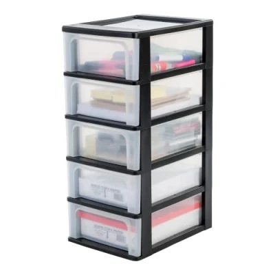 Imagen de Iris Ohyama Unidad de almacenamiento plástico con 5 cajones superficiales, Negro, formato A4, A5 y A6, multiusos, para oficina, escuela, papelería, armario hogar, Torre, Organizador, OCH 2005
