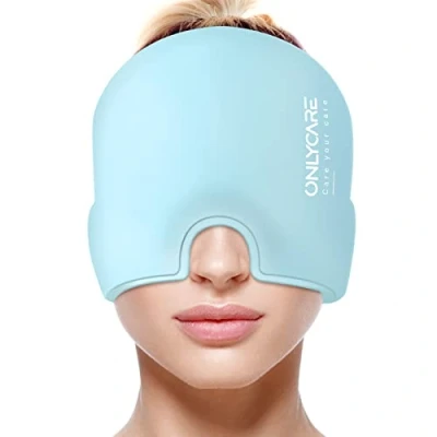 Imagen de ONLYCARE Migraine cap Cuffia di raffreddamento Gorro de gel para alivio dolor cabeza migrañas, máscara compresa fría la migraña, Sombrero migraña azul