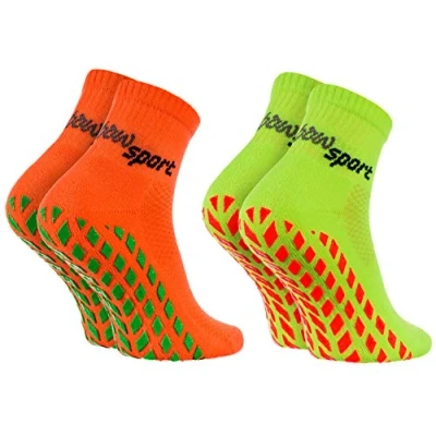 Imagen de Rainbow Socks Hombre Mujer Calcetines Antideslizantes de Deporte 2 Pares Naranja Verde Talla 42 43