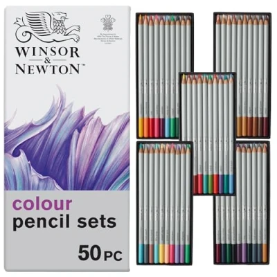 Imagen de Winsor &amp; Newton Studio Collection lápices de colores en estuche, 50 vivos caja metálica, a prueba roturas, liberación suave del color, para adultos y artistas