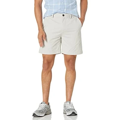 Imagen de Amazon Essentials Pantalones Cortos Chinos de Corte Ajustado con Pernera 18 cm Hombre, Plateado, 33W
