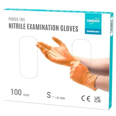 Imagen de EUROPAPA® 100 guantes de nitrilo desechables, examen, nitrilo, sin látex, no estéril, (S, naranja)