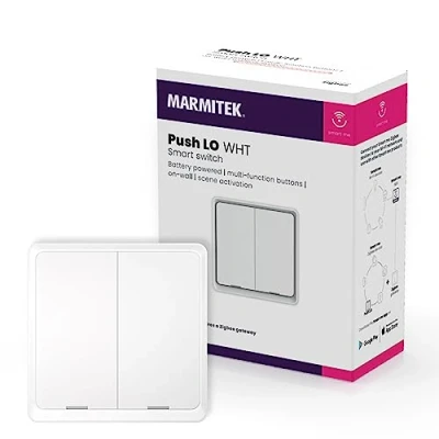 Imagen de Interruptor inteligente Zigbee Marmitek Push LO WHT Compatible con Home Assistant MQTT Botón 3.0 Switch de pared WiFi Interruptores para encender sus luces Tuya Blanco