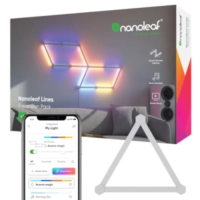 Imagen de Nanoleaf Lines Paquete de extensión 3 ángulo 60 Barras Luz Led RGBW Adicionales, Apliques Pared Interior Modulares, Luces 16M Colores WiFi, Compatible Alexa Google Home, Decoración