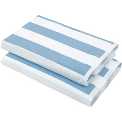 Imagen de ZOLLNER Juego de 2 Toallas Playa baño Resistentes y absorbentes en 70x180 cm Lavables hasta 95C algodón diseño Atemporal a Rayas Azul Claro Certificado Oeko Tex