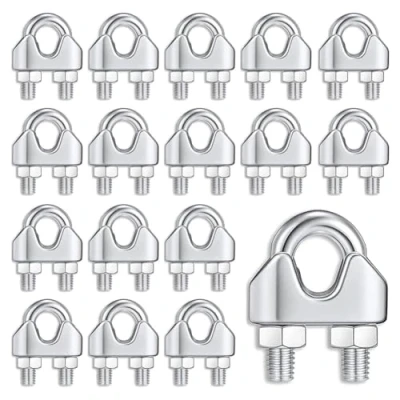 Imagen de 20 Piezas Abrazaderas de Cuerda Cable M6 Clip Alambre Inoxidable 304 Perno En U Sujetacables Acero Wire Rope Clips para 6mm