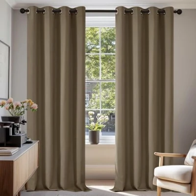 Imagen de Deconovo Cortinas Dormitorio Modernas Opacas Salon Habitacion Suave para Ventanas de Juvenil con Ojales 140 x 220 cm Caqui