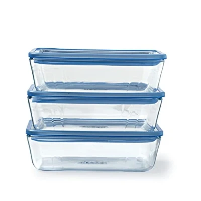 Imagen de Pyrex® Colección Pure Glass Caja de conservación alimentos vidrio borosilicato y tapa cristal 0,8 LJuego 3Compatible con horno, microondas, lavavajillas