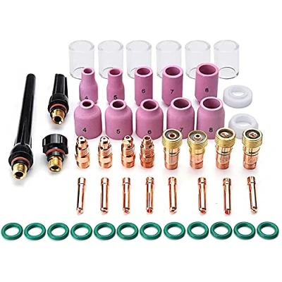 Imagen de CENPEK Kit de Accesorios antorcha Soldadura TIG 49 unids Boquilla Vidrio Cuerpo alúmina Stubby Lente Gas # 10 Copa para WP 17/18/26