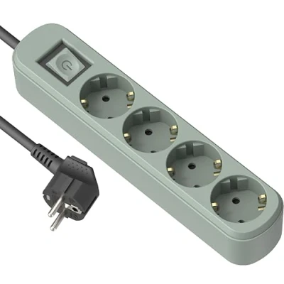 Imagen de Electraline 62424 Regleta Base Multiple de 4 Tomas Schuko 16A con Interruptor, Color Verde, Cable 1.5M