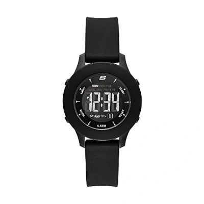 Imagen de Skechers Reloj para mujer Rosencrans, movimiento digital, caja de policarbonato negro 37 mm con correa silicona, SR6141