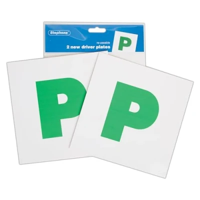 Imagen de Stephens Provisional P placas Adhesivas Verdes Paquete de 2 unidades, para coche, reutilizables la parte delantera y trasera del utiliza mientras conduces una vez que el alumno