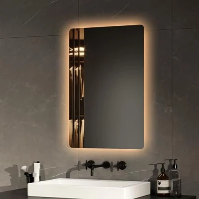 Imagen de EMKE Espejo de baño retroiluminación LED 60 x 40 cm, con luz, Interruptor mecánico y antivaho, Dos Colores luz Blanca cálida