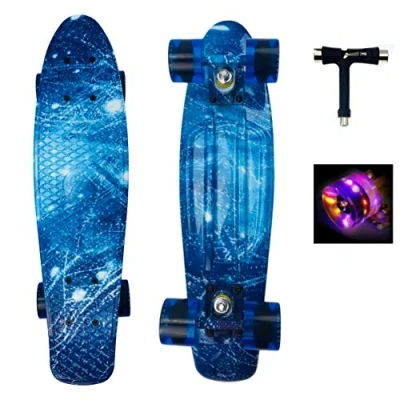 Imagen de Sumeber Complete Mini Cruiser Skateboard 22 Pulgadas con Ruedas Light Up para Adultos Niños Principiantes Niñas Regalo de cumpleaños (Ocean)