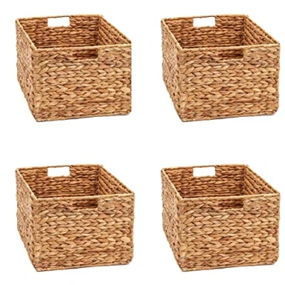 Imagen de Trademark Innovations Cesta de mimbre grande plegable rectangular tejida para almacenamiento (juego 4)