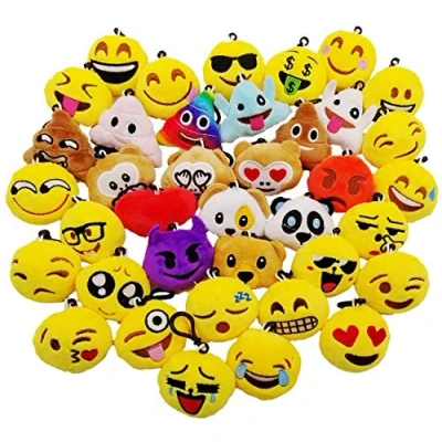 Imagen de JZK 38 x Mini llavero emoticono felpa 5cm amarillo pequeña cara sonriente mochila para niños adultos favores regalos de fiesta cumpleaños obsequios recuerdo, rellenos bolsas