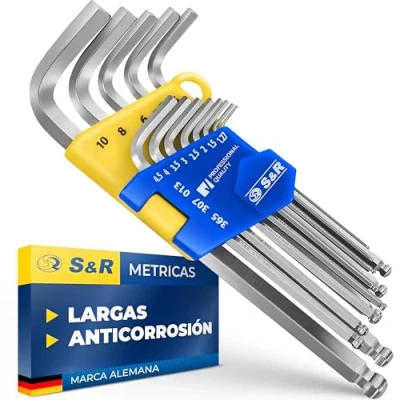 Imagen de S&amp;R Juego 13 Llaves allen Largas Profesionales Bicicleta Moto Coche. en mm con clip plegable