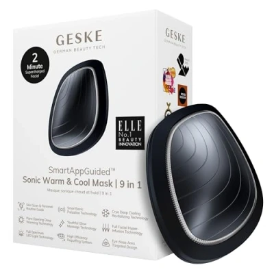 Imagen de GESKE SmartAppGuided™ Sonic Warm &amp; Cool Mask 9 en 1 Máscara facial LED de belleza Espectro completo y terapia luz roja Calor/frío Mayor absorción productosl masajeador