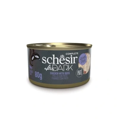 Imagen de Schesir After Dark, Pollo con Pato en Caldo, Comida Húmeda Completa para Gatos (12 latas x 80g