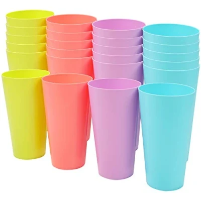 Imagen de BELLE VOUS Pack de 24 Vasos Colores Plástico Reutilizables 600 ml en 4 Duro para Fiestas, Acampadas, BBQs, Picnic, Playa Aptos Lavavajillas, Libre BPA