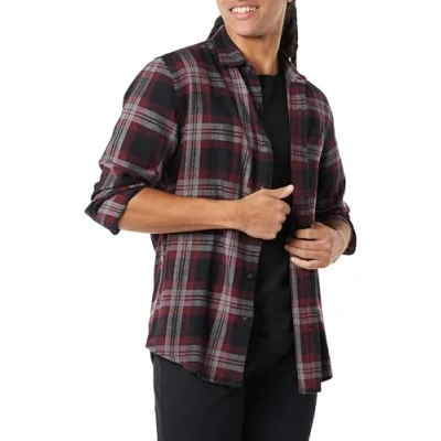 Imagen de Amazon Essentials Camisa de Franela, Manga Larga (Disponible en Tallas Grandes) Hombre, Negro Burdeos Gris Cuadros Escoceses, XXL