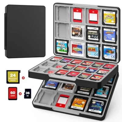 Imagen de MoKo 60 Ranuras Estuche de Juegos para Tarjetas Nintendo Switch/3DS/2DS, Juego 3DS, Funda Tarjeta con 24 3DSXL/DS/DSi &amp; 36 SD, Negro