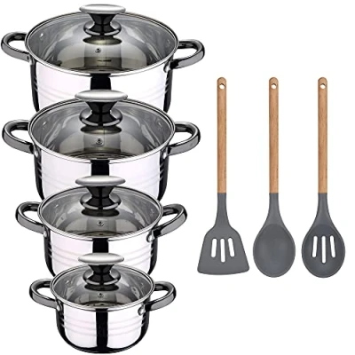 Imagen de Bateria de cocina 8 piezas apta para induccion SAN IGNACIO Hita en acero inoxidable con set 3 utensilios silicona Daimiel