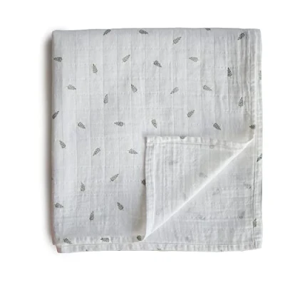 Imagen de mushie Muslin Baby Swaddling Blanket Manta Envolvente para Recién Nacidos de 0 3 Meses Algodón Orgánico Saco Dormir Prelavado Bebés Hecho en Dinamarca Leaves
