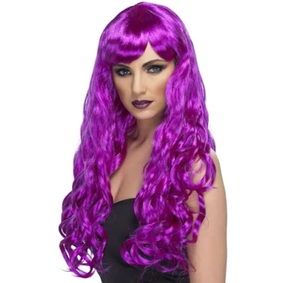 Imagen de Smiffys Peluca del deseo, morada, larga, rizada con flequillo