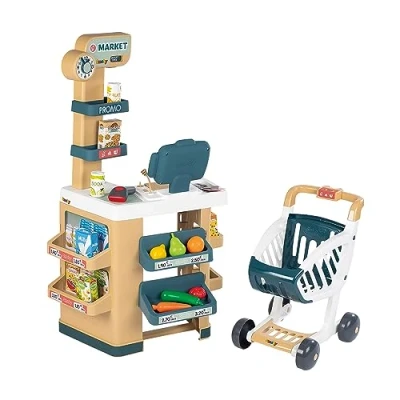 Imagen de Smoby Supermercado Infantil City Market con Zona de Compra, Carrito, Caja registradora, Lector código Barras y 34 Accesorios, Juguete Niños Niñas 3 años (7600350238)