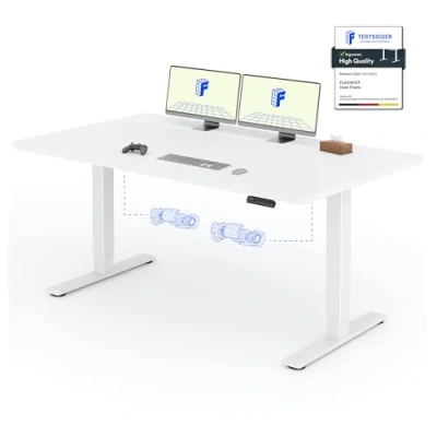 Imagen de FLEXISPOT 2 Motor Escritorio Elevable Eléctrico 160x80 con Una Tabla de Mesa Completa, Panel Memoria, Regulable en Altura, 100KG Carga, Blanco+Blanco